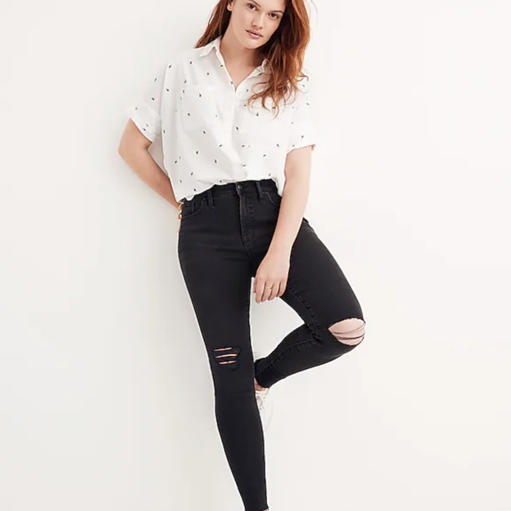 Madewell 9 inch mid rise skinny jeans distressed